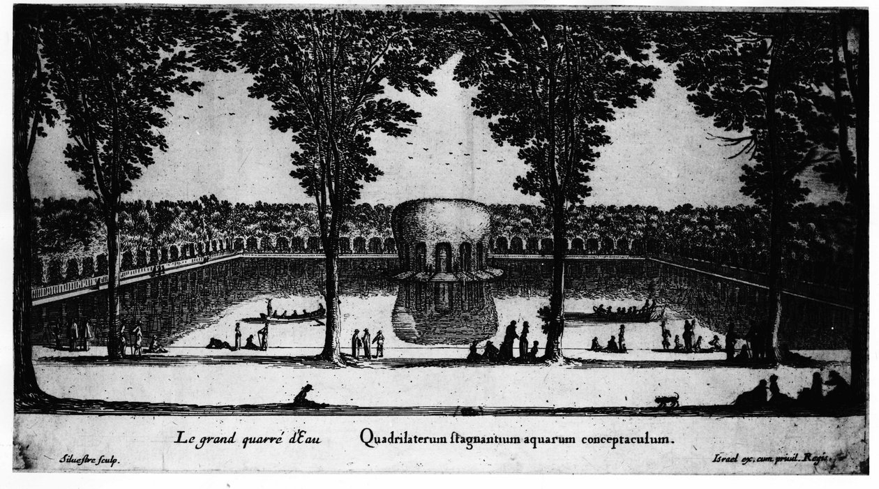Den store vannplassen til Château de la Rochefoucauld i Liancourt; av Israel. av Israel the Younger Silvestre