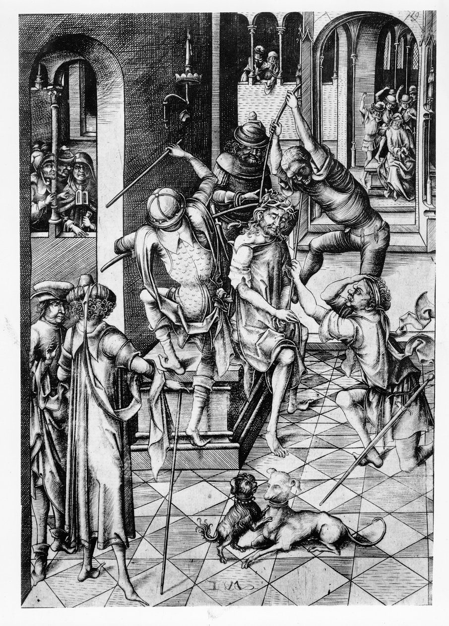 Kristus kronet med torner, ca. 1480 av Israhel van Meckenem the younger