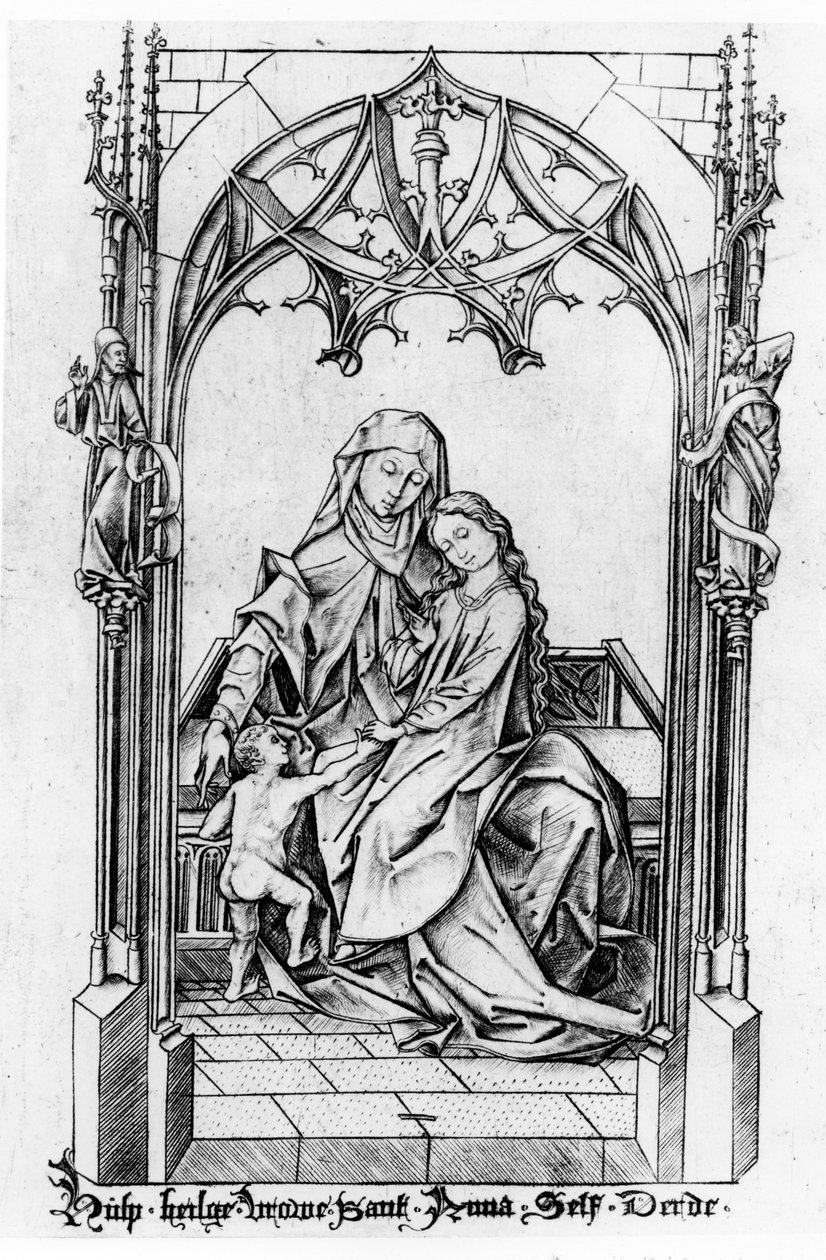 St. Anne med Maria og barnet, ca. 1465-1500 av Israhel van Meckenem the younger