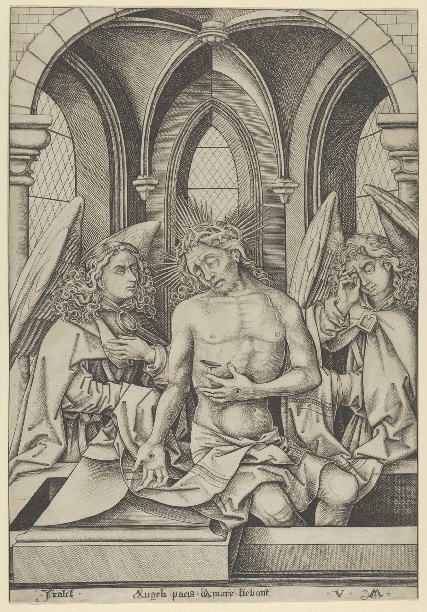 Kristus som sorgens mann mellom to engler, ca. 1500., ca. 1500. av Israhel van Meckenem