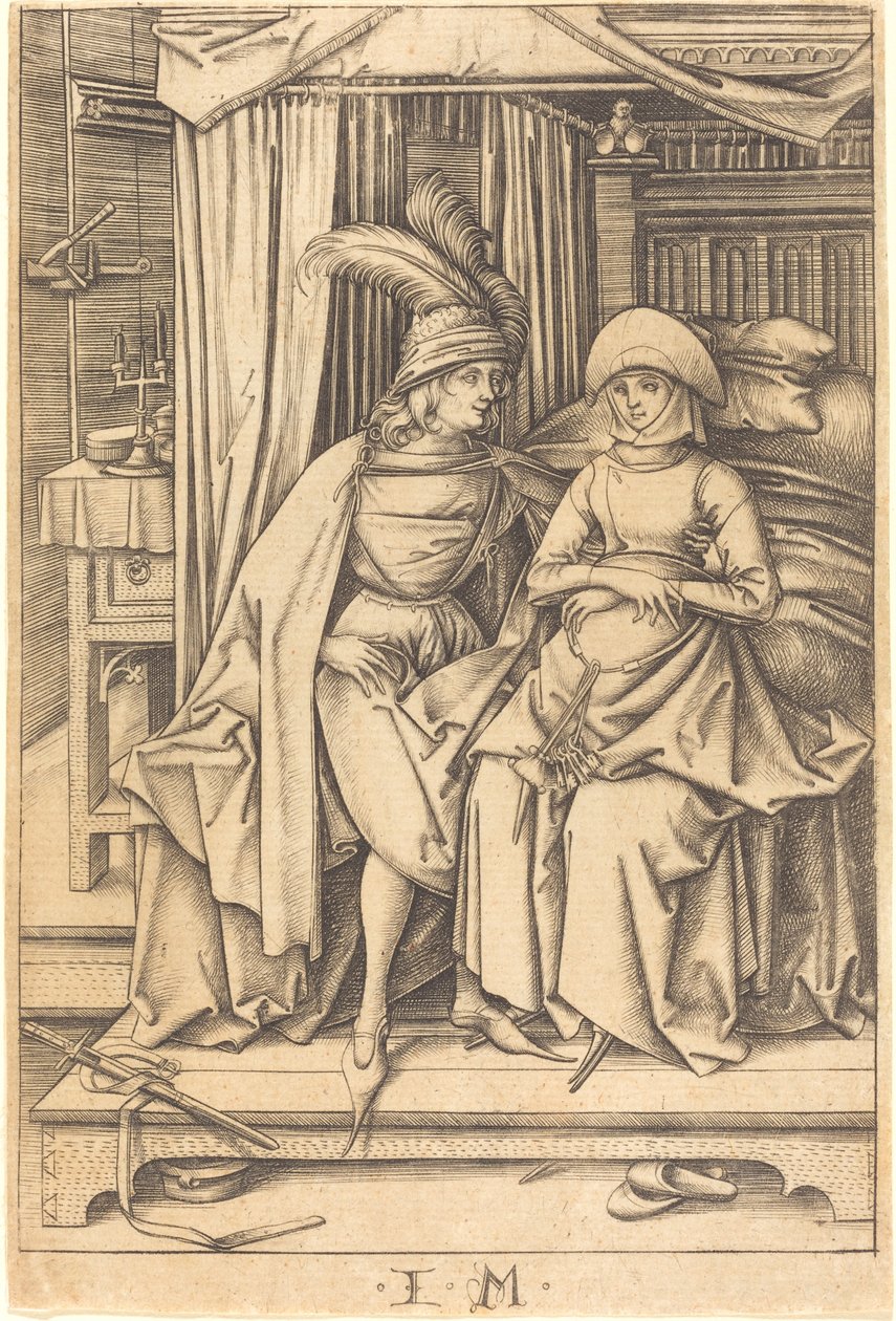 Par sitter på en seng, ca. 14951503. av Israhel van Meckenem