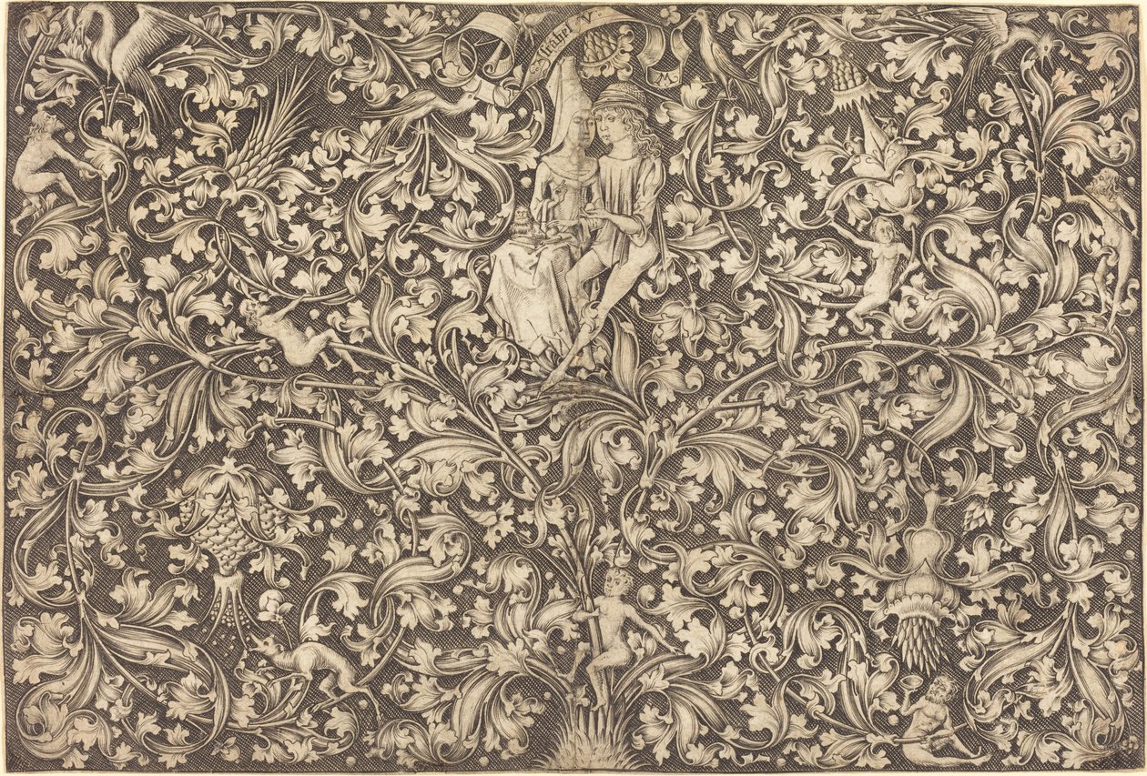 Ornamentpanel med to elskere, ca. 14901500. av Israhel van Meckenem