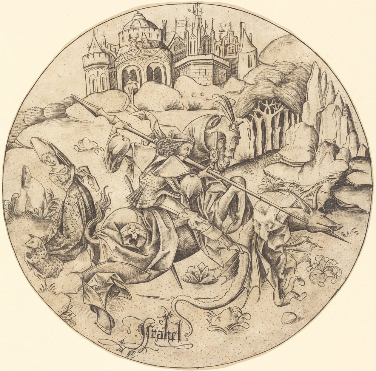 Saint George and the Dragon, ca. 14651470. av Israhel van Meckenem