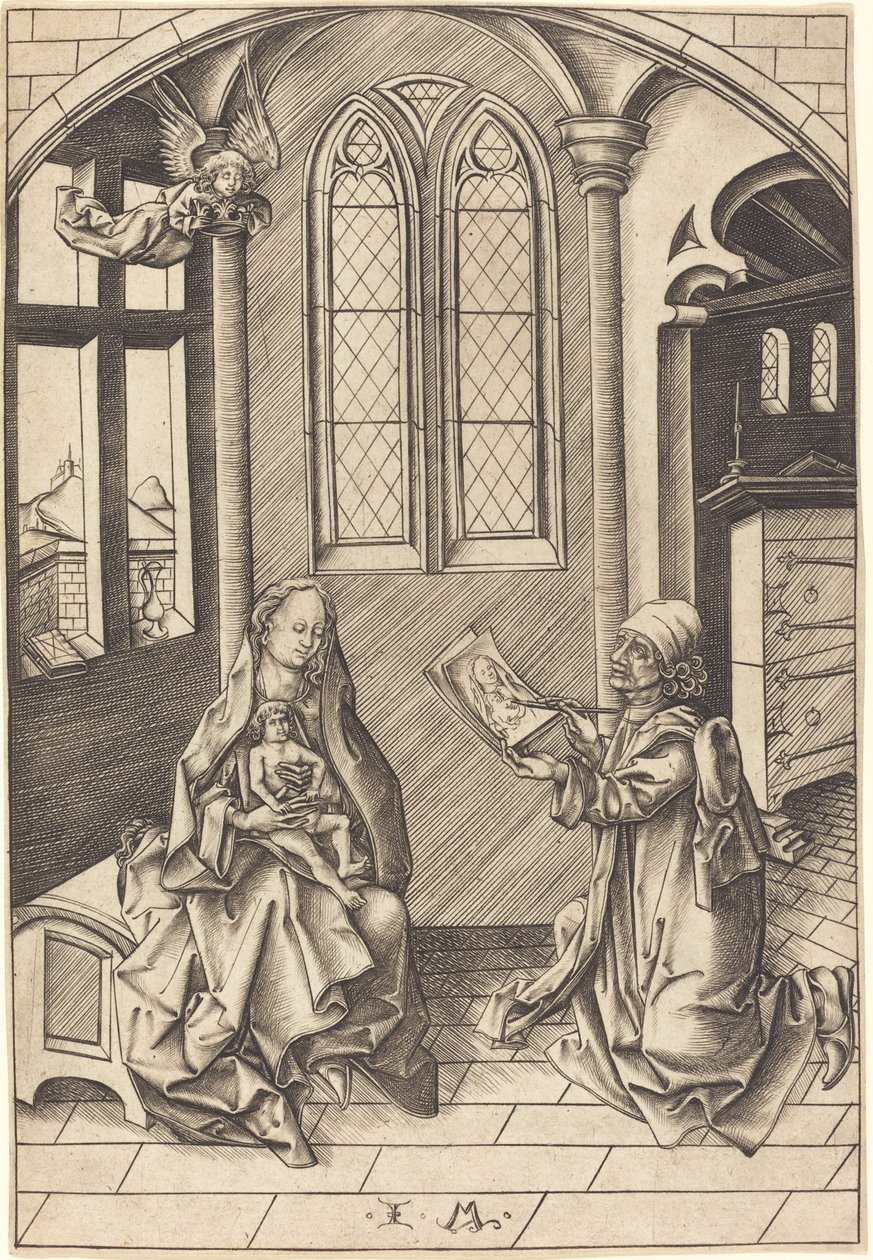 Saint Luke tegner et portrett av jomfruen av Israhel van Meckenem
