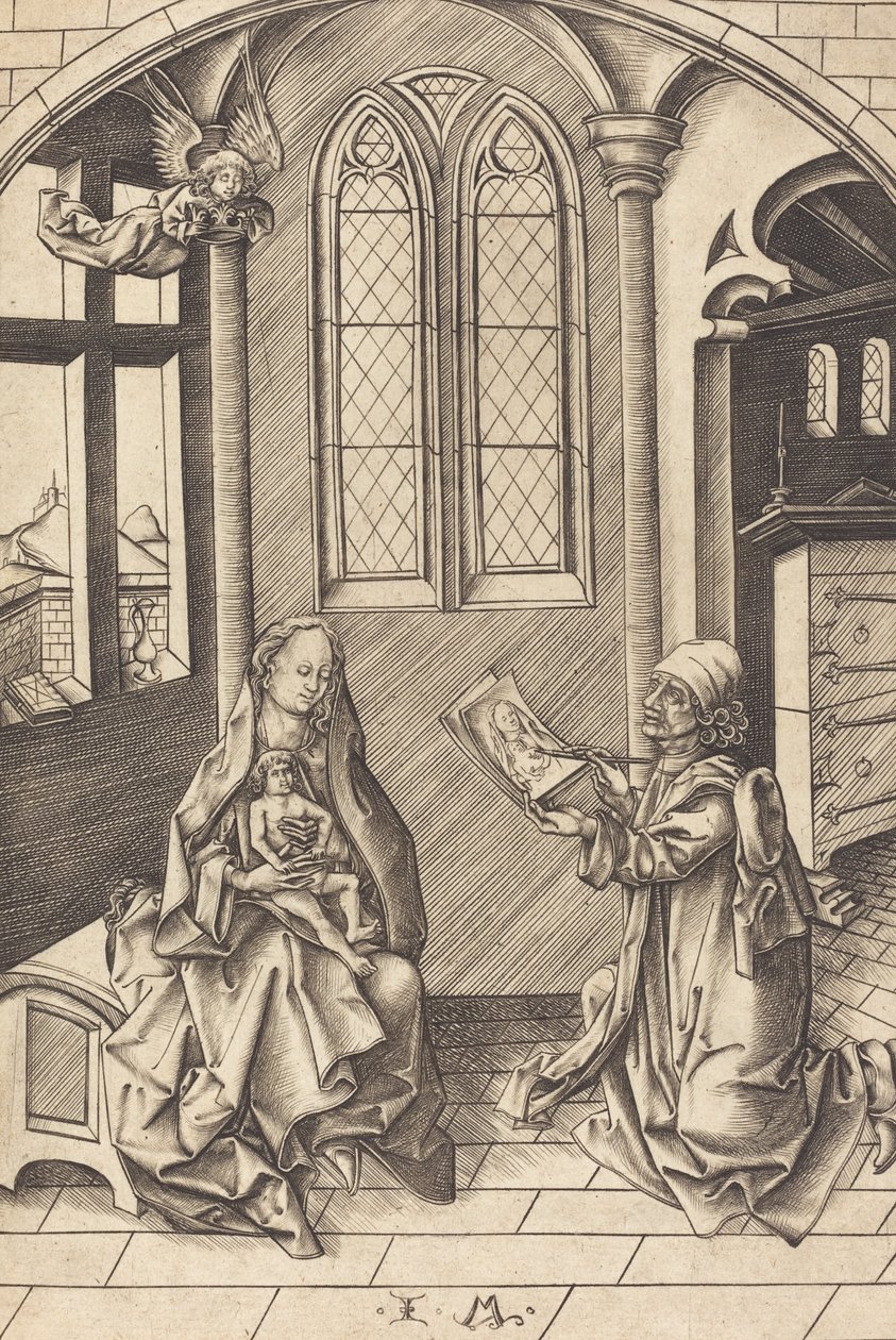Saint Luke tegner et portrett av jomfruen, ca. 1475. av Israhel van Meckenem