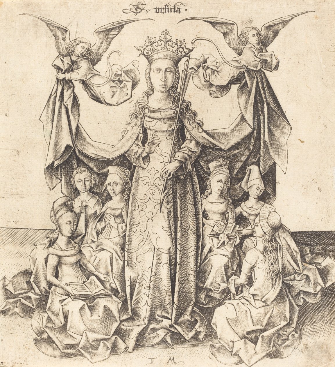 Saint Ursula og hennes jomfruer, ca. 14751480. av Israhel van Meckenem