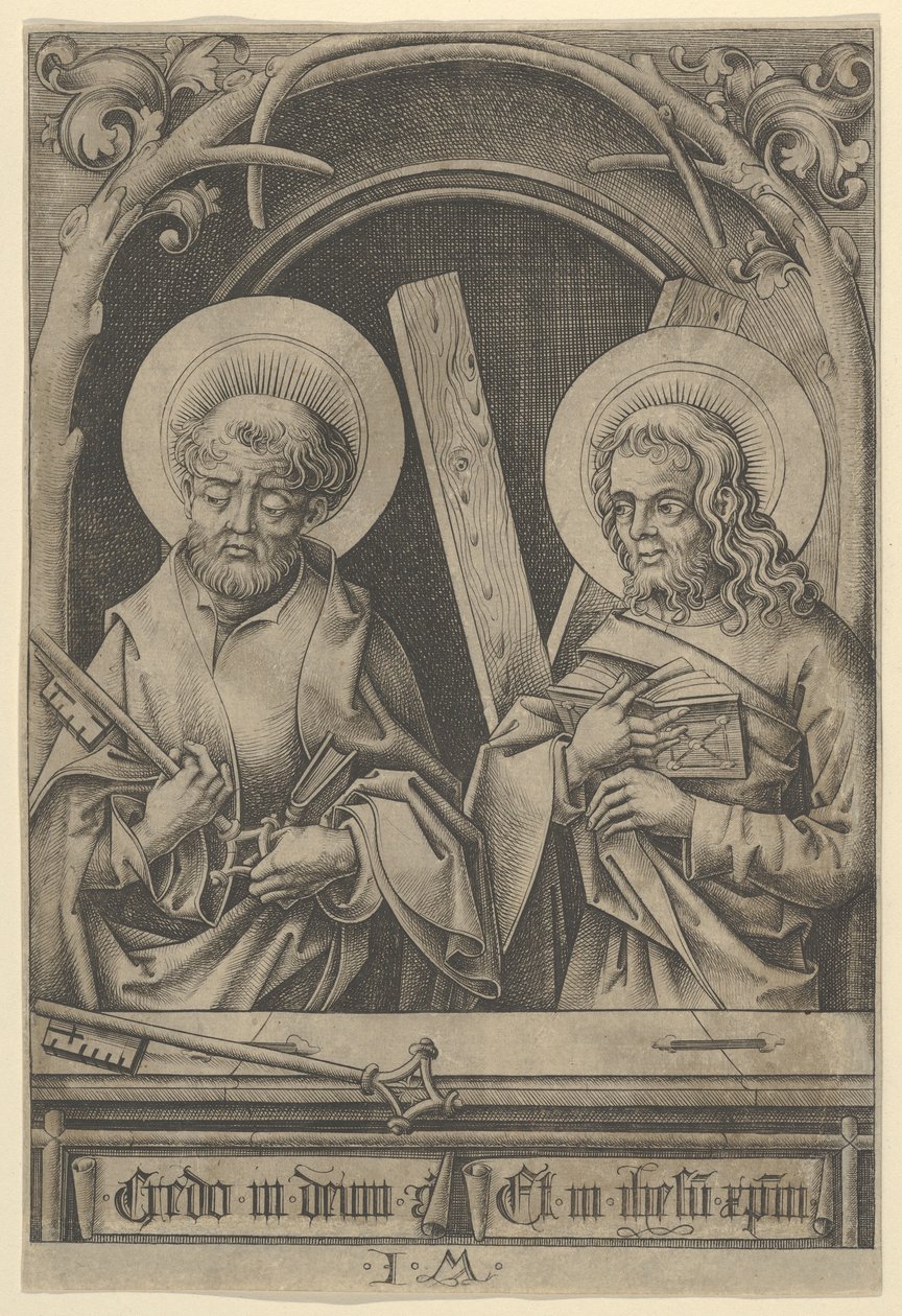 St. Peter og St. Andreas, fra The Apostles. av Israhel van Meckenem