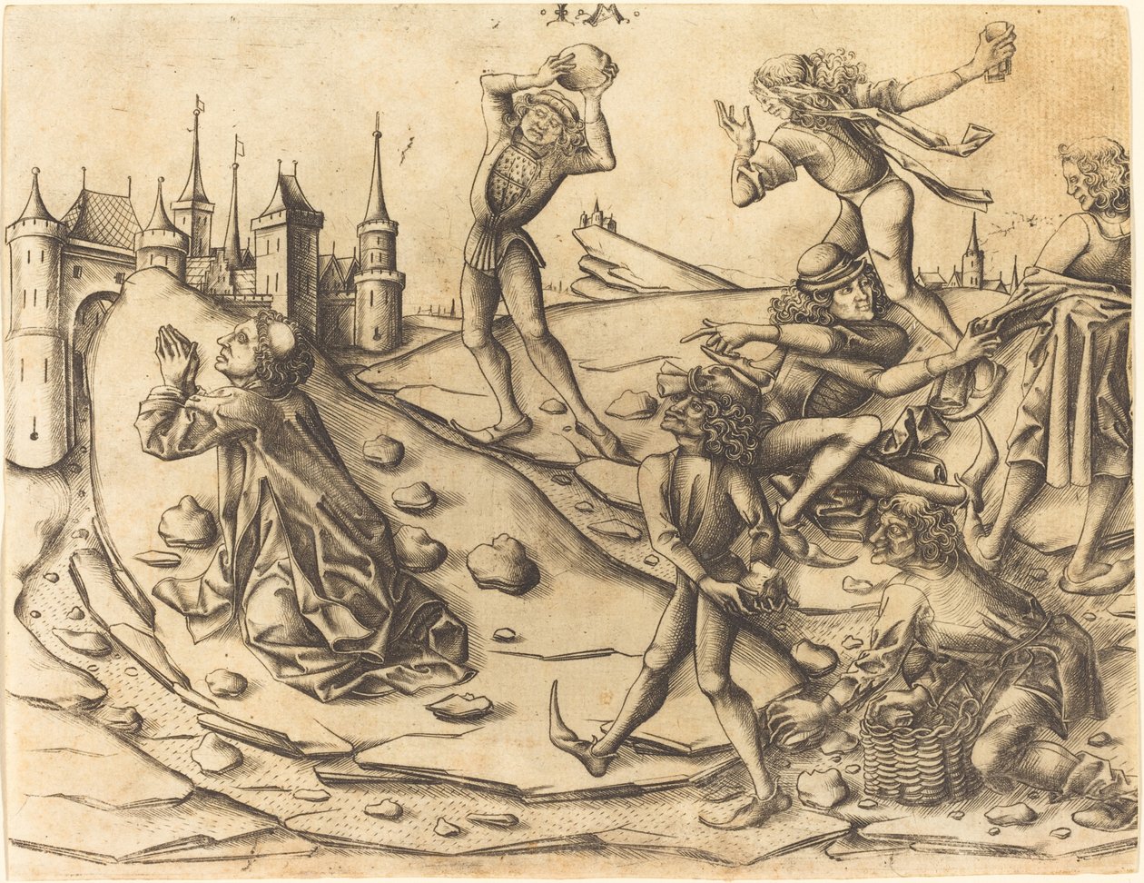 Steiningen av Saint Stephen, ca. 1470. av Israhel van Meckenem