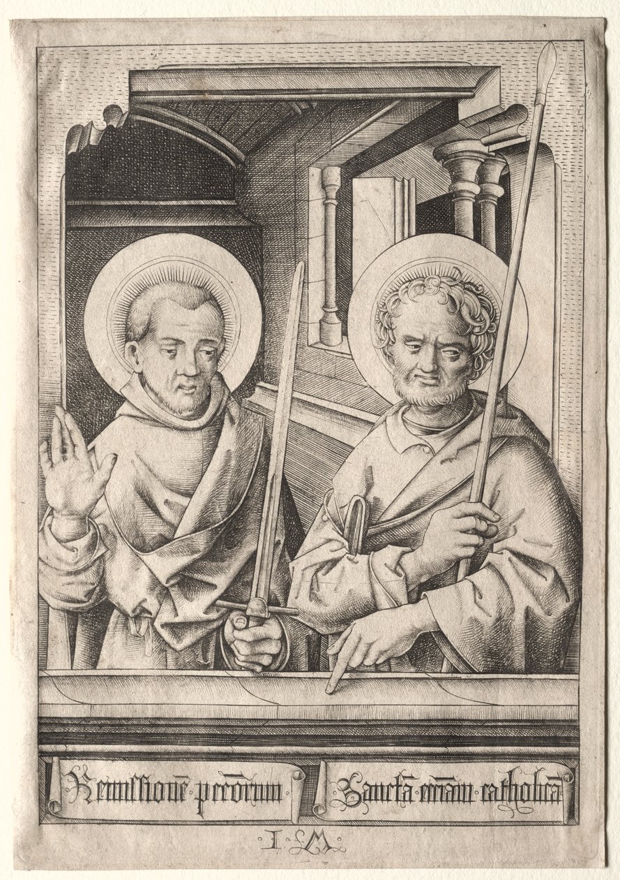 De tolv apostler: Den hellige Simon (?) og den hellige Matteus av Israhel van Meckenem