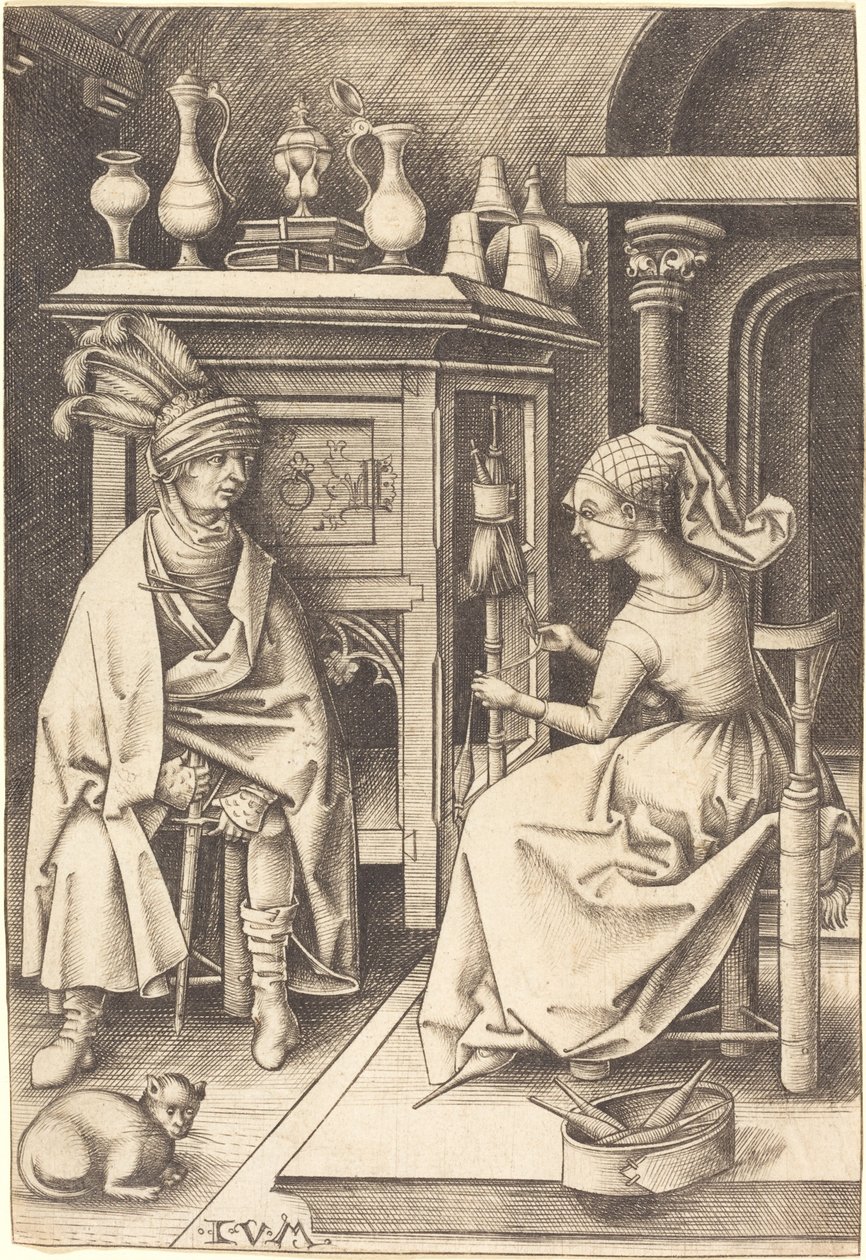 Besøket til spinneren, ca. 14951503. av Israhel van Meckenem