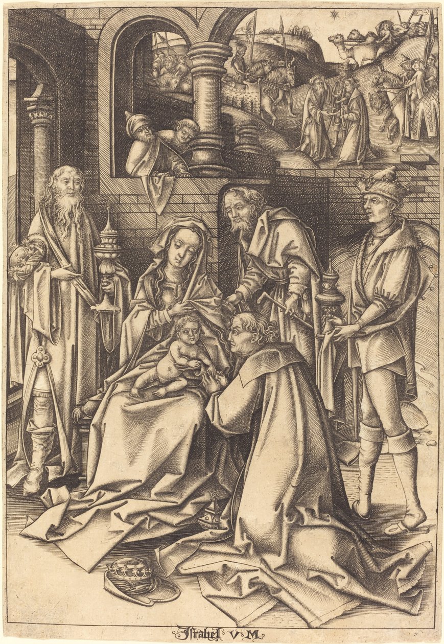 Tilbedelsen av magiene av Israhel van Meckenem after Hans Holbein the Elder
