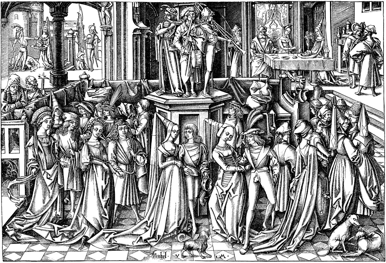 Dansen ved Herodes hoff, ca. 1500 av Israhel van Meckenem the younger