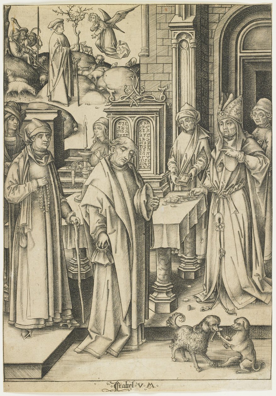 Yppersteprest som nekter Joachims offer, ca. 1490-1500 av Israhel van Meckenem the younger