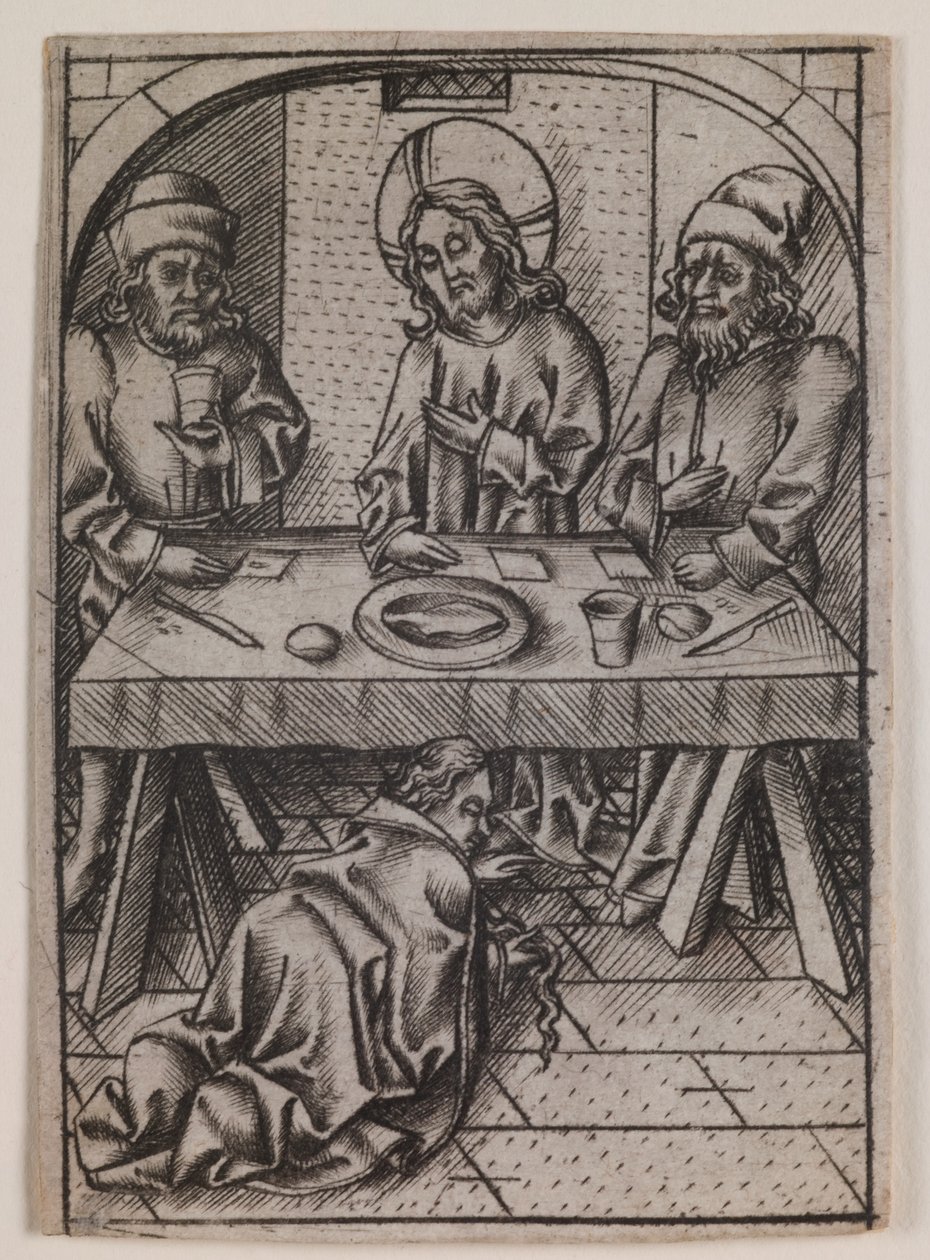 Maria Magdalena vasker Kristi føtter, ca. 1500 (gravering) av Israhel van the younger Meckenem