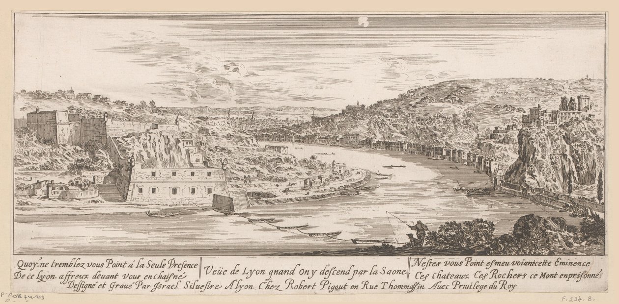 Utsikt over Lyon i en sving av Saône Veue de Lyon quand on y descend par la Saone (tittel på objekt) av Israël Silvestre