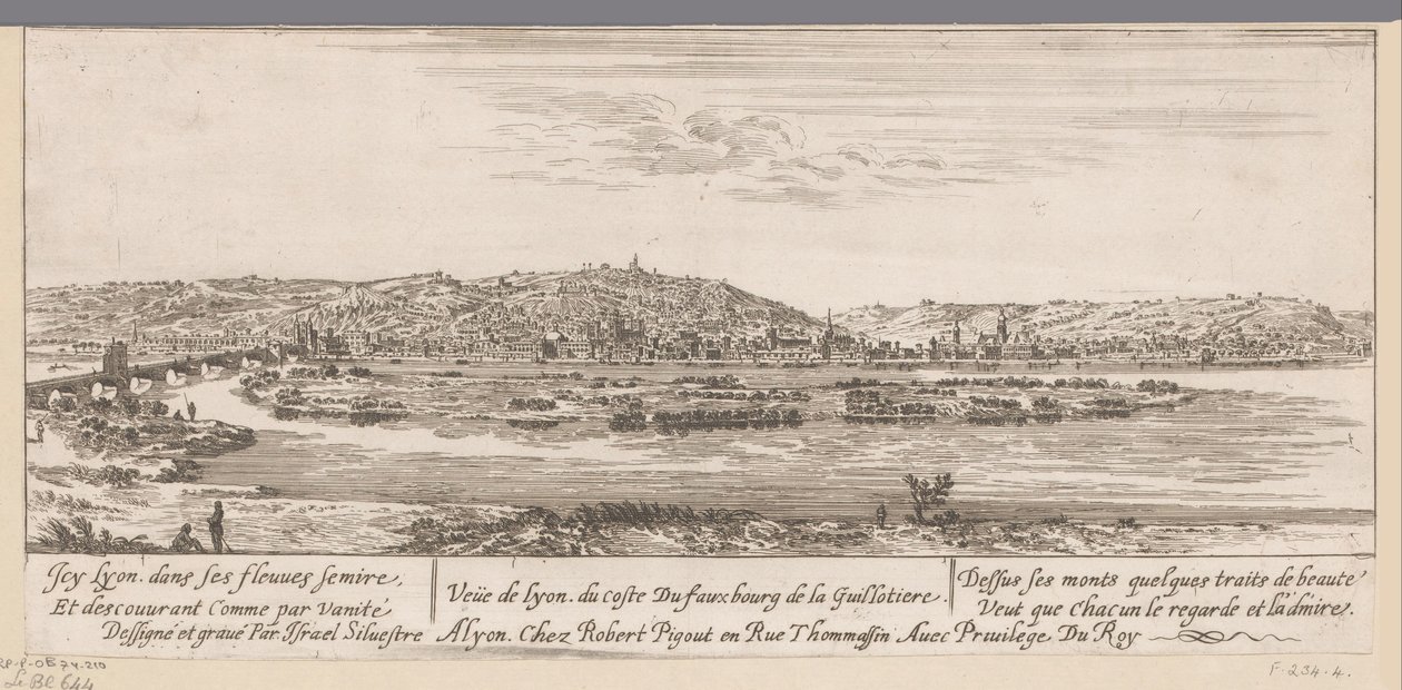 Utsikt over Lyon med forstaden Guillotière Veue de Lyon du coste Du fauxbourg de la Guillotiere (tittel på objekt) av Israël Silvestre