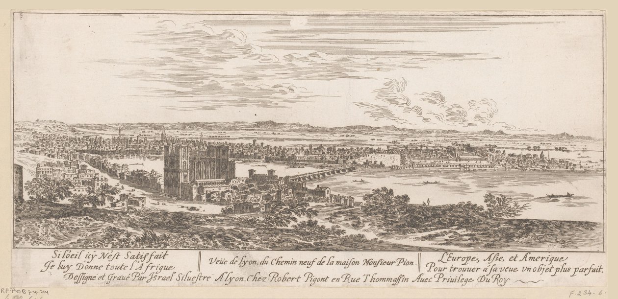 Utsikt over Lyon fra Mr Pions hus Veue de Lyon du Chemin neuf de la maison Monsieur Pion (tittel på objekt) av Israël Silvestre