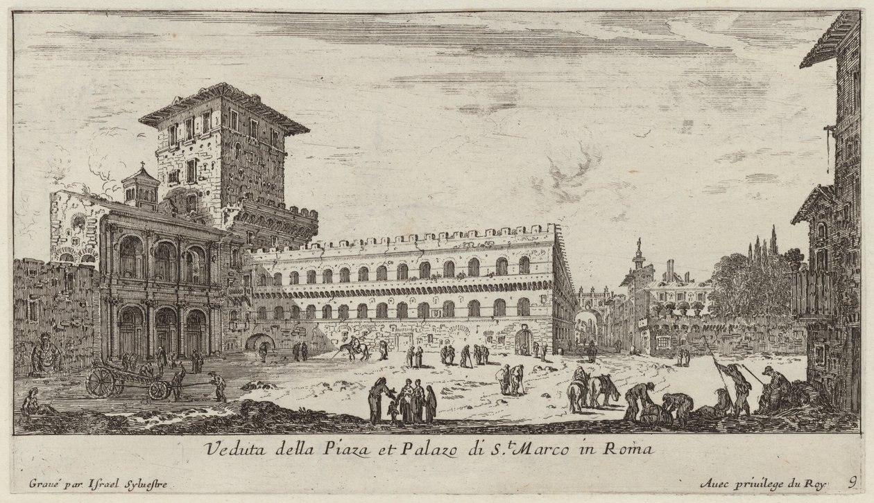 Utsikt over Piazza og Palazzo di San. Marco i Roma av Israël Silvestre
