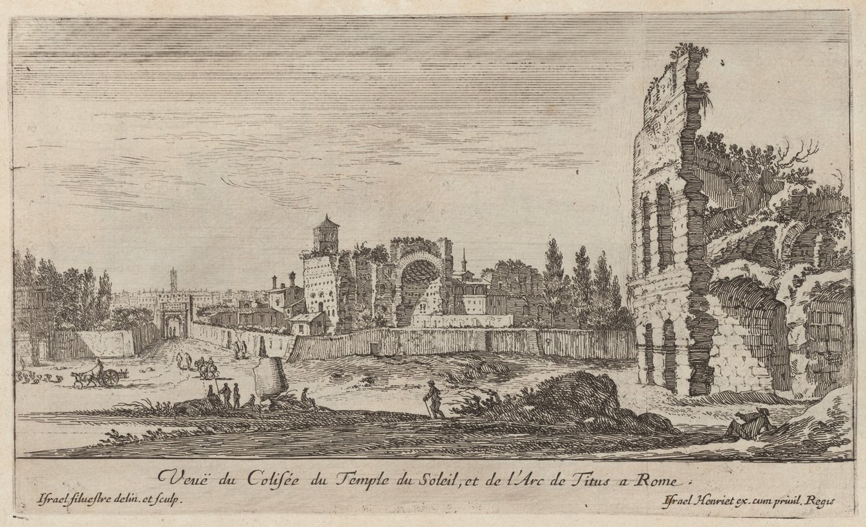Utsikt over Colosseum i Soltempelet og Titusbuen i Roma av Israël Silvestre