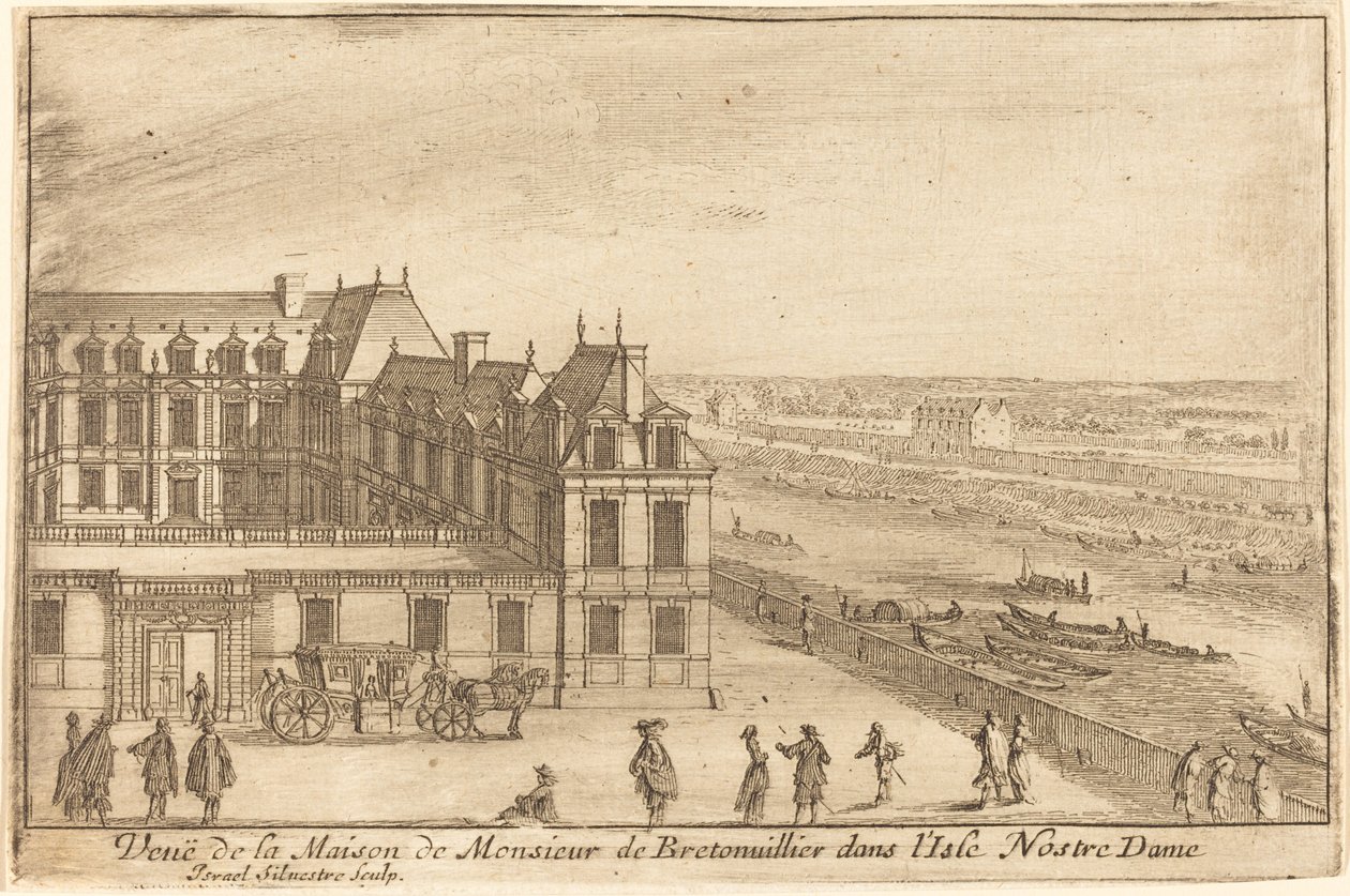Utsikt over huset til Monsieur de Bretonuiller i Isle Nostre Dame av Israël Silvestre