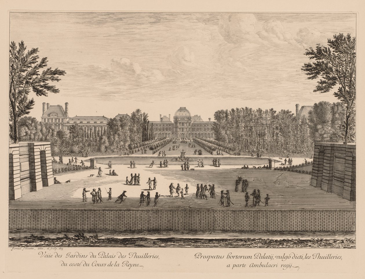 Utsikt over Tuileries-palasset og hagene, fra Cours la Reine-siden av Israël Silvestre