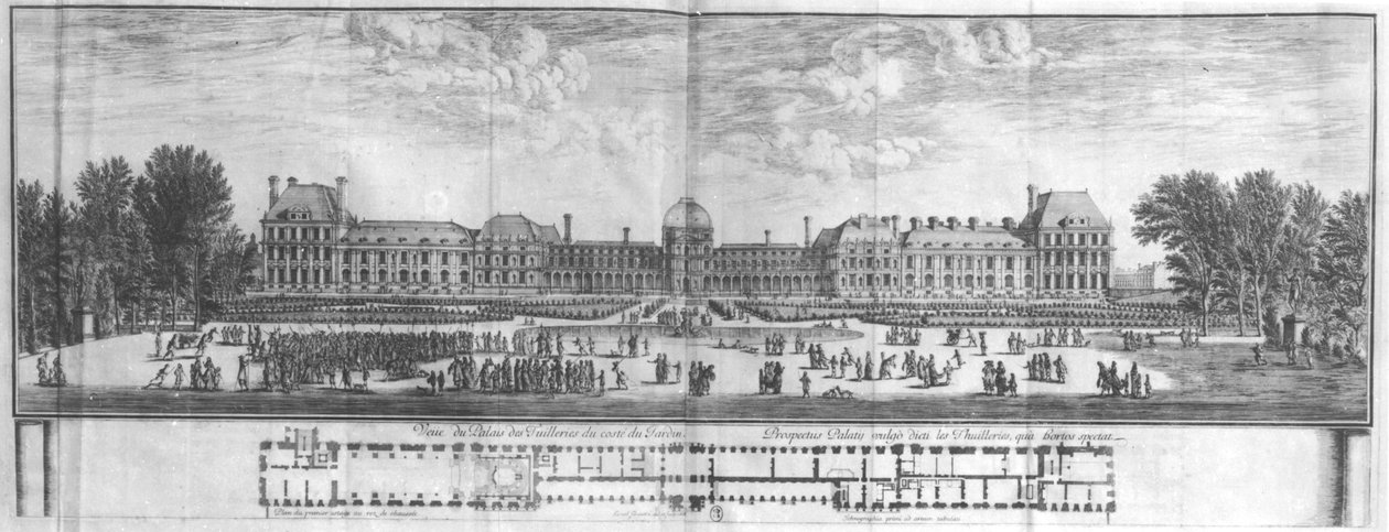 Utsikt over Palais des Tuileries fra hagene (gravering) (bw-bilde) av Israël Silvestre the Younger