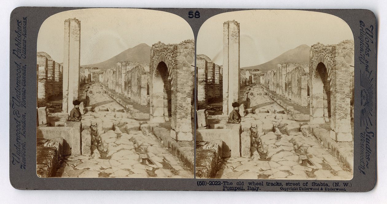 Gamle hjulspor på Stabian Street, Pompeii, fra The Underwood Travel Library, 1895 (sepia-bilde) av Italian Photographer