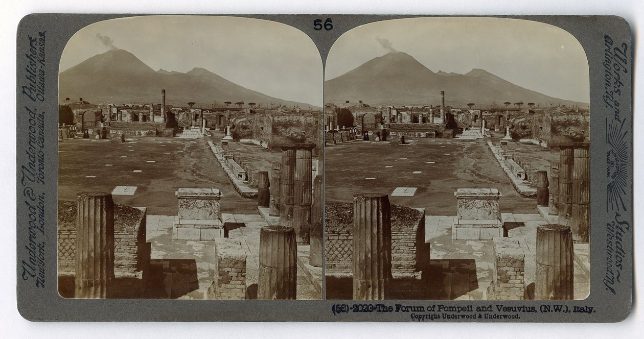 Forum of Pompeii med Vesuv i bakgrunnen, fra The Underwood Travel Library, 1895 (sepia-bilde) av Italian Photographer