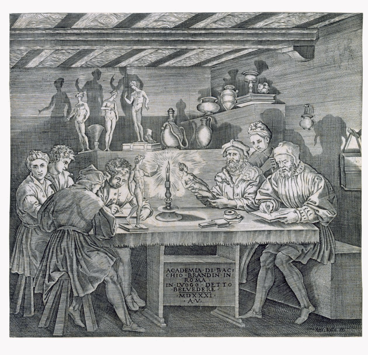 Academy of Baccio Bandinelli ved Belvedere i Roma i 1531 av Italian School