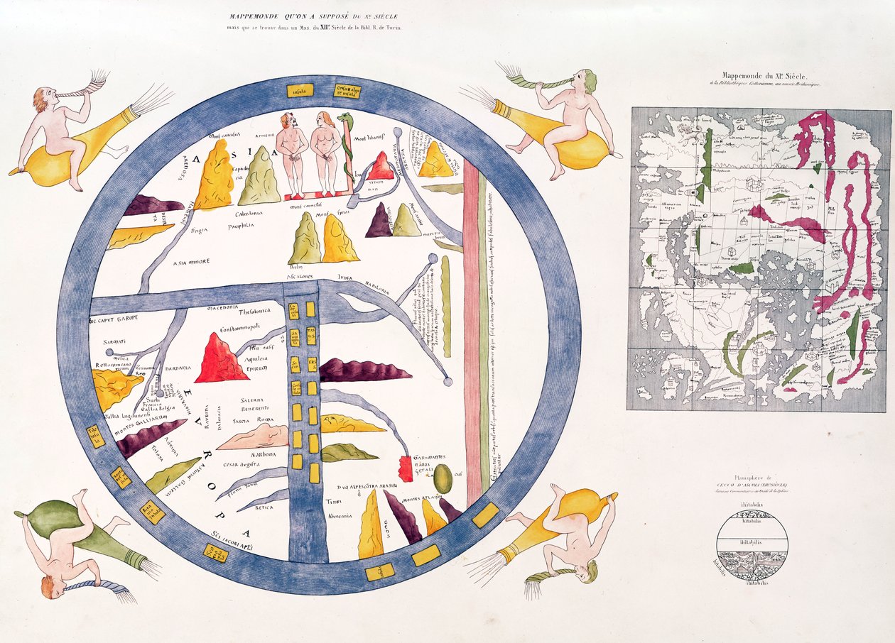 Beatus av Torino mappamundi (håndfarget gravering) av Italian School