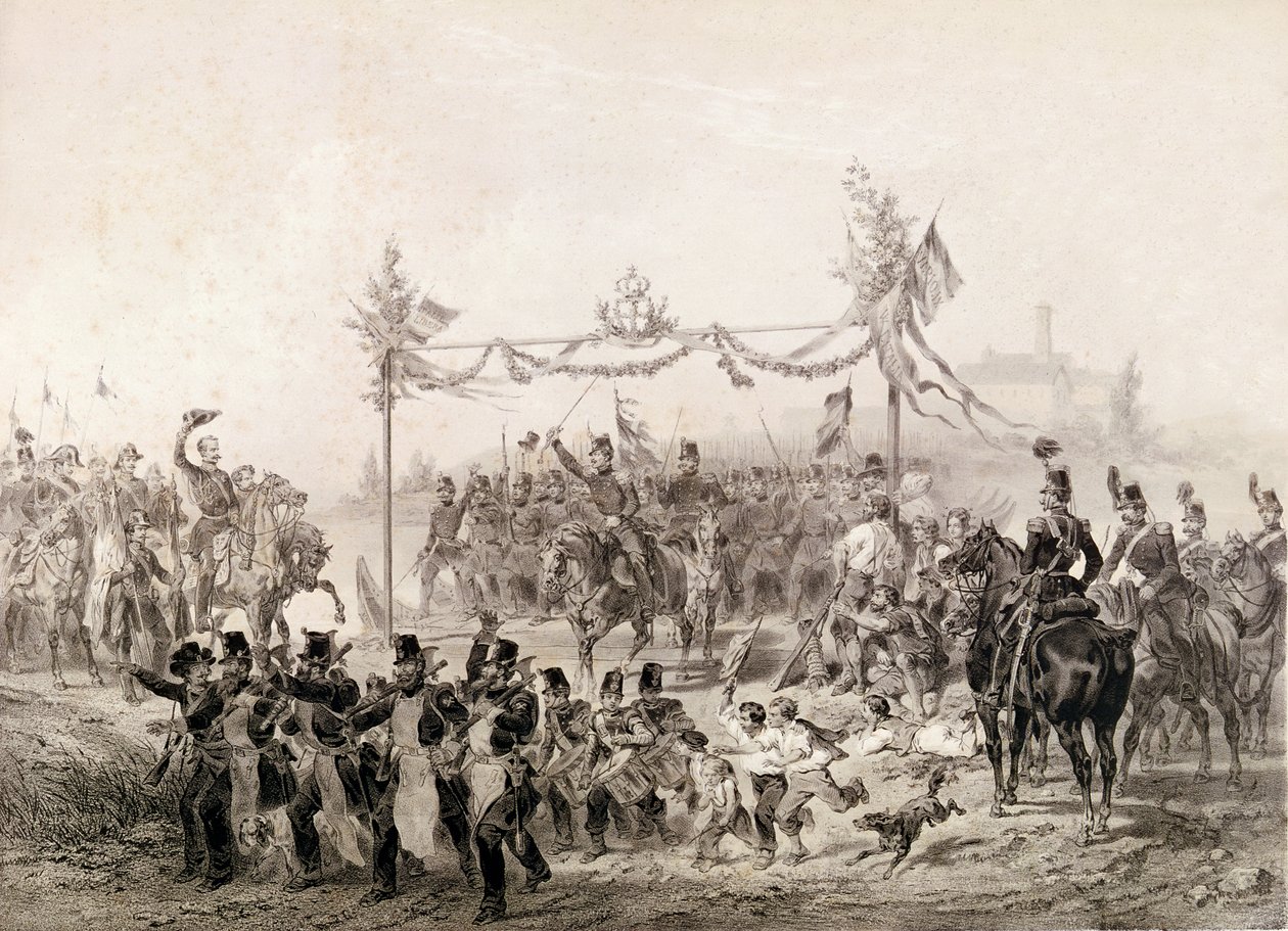Charles-Albert I (1798-1849) Prins av Carignan med ansvar for den piemontesiske hæren som krysser Tessin av Italian School