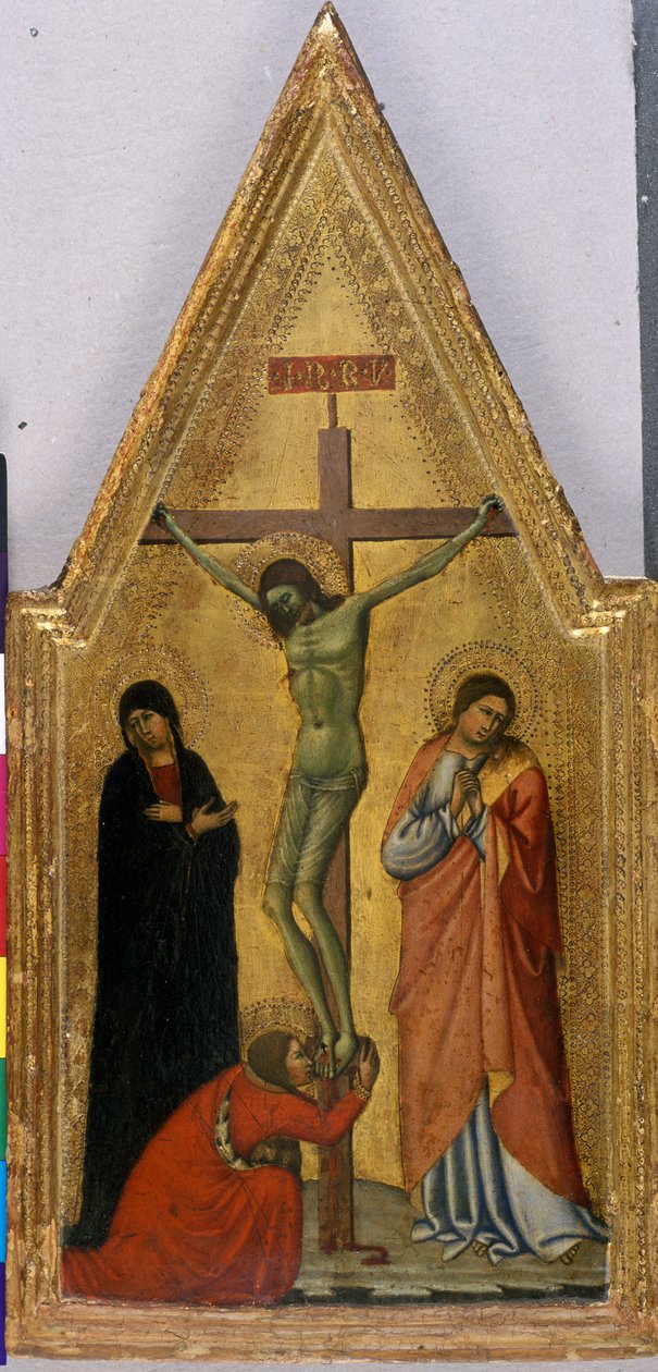 Kristus på korset med Maria, Johannes og Maria Magdalena (tempera på tre) av Italian School