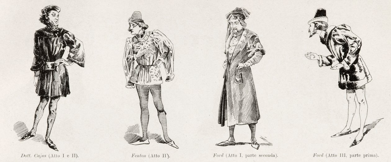 Kostymer fra operaen Falstaff av Verdi, fra LIllustrazione Italiana, XX, N. 8, 19. februar 1893 av Italian School