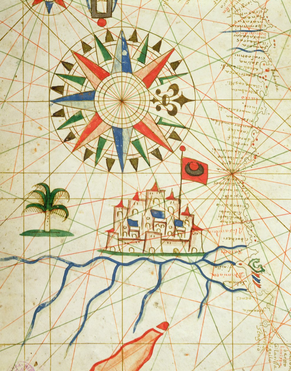 Egypt, elven Nilen og Kairo, fra et nautisk atlas, 1646 (blekk på vellum) (detalj fra 330936) av Italian School