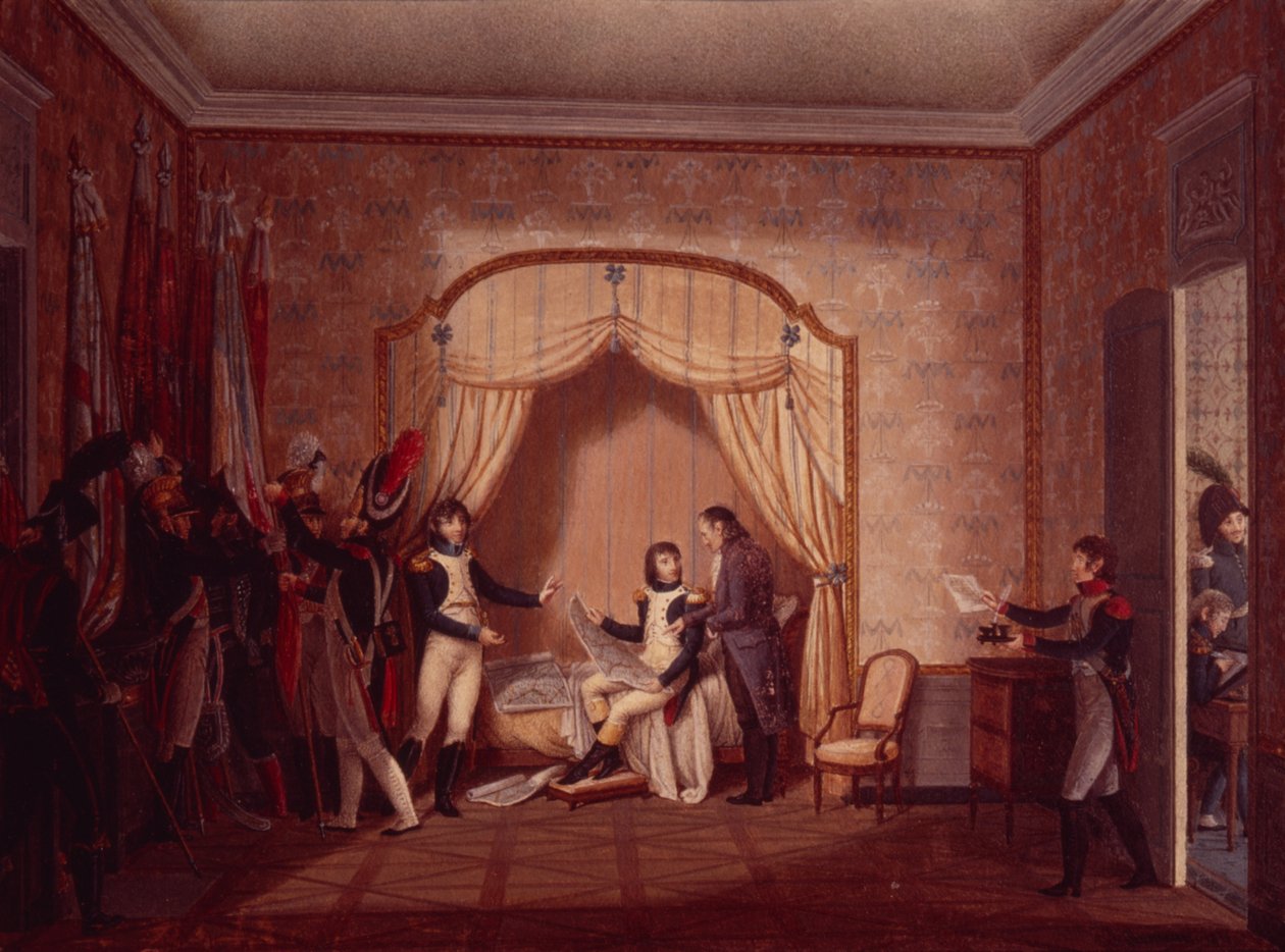 General de Marmont viser Bonaparte de fangede flaggene til Montenetto og Cossaria, 1796 av Italian School