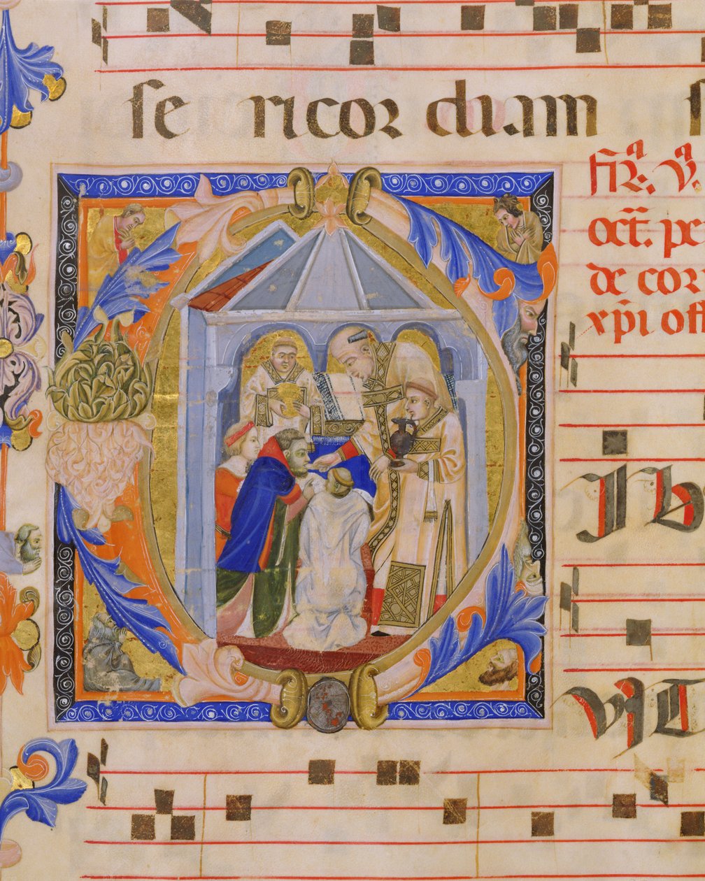 Ms 570 f.81v Historikert initial C som viser eukaristien, fra Missal D, av en toskansk illuminator, fra San Marco e Cenacoli av Italian School