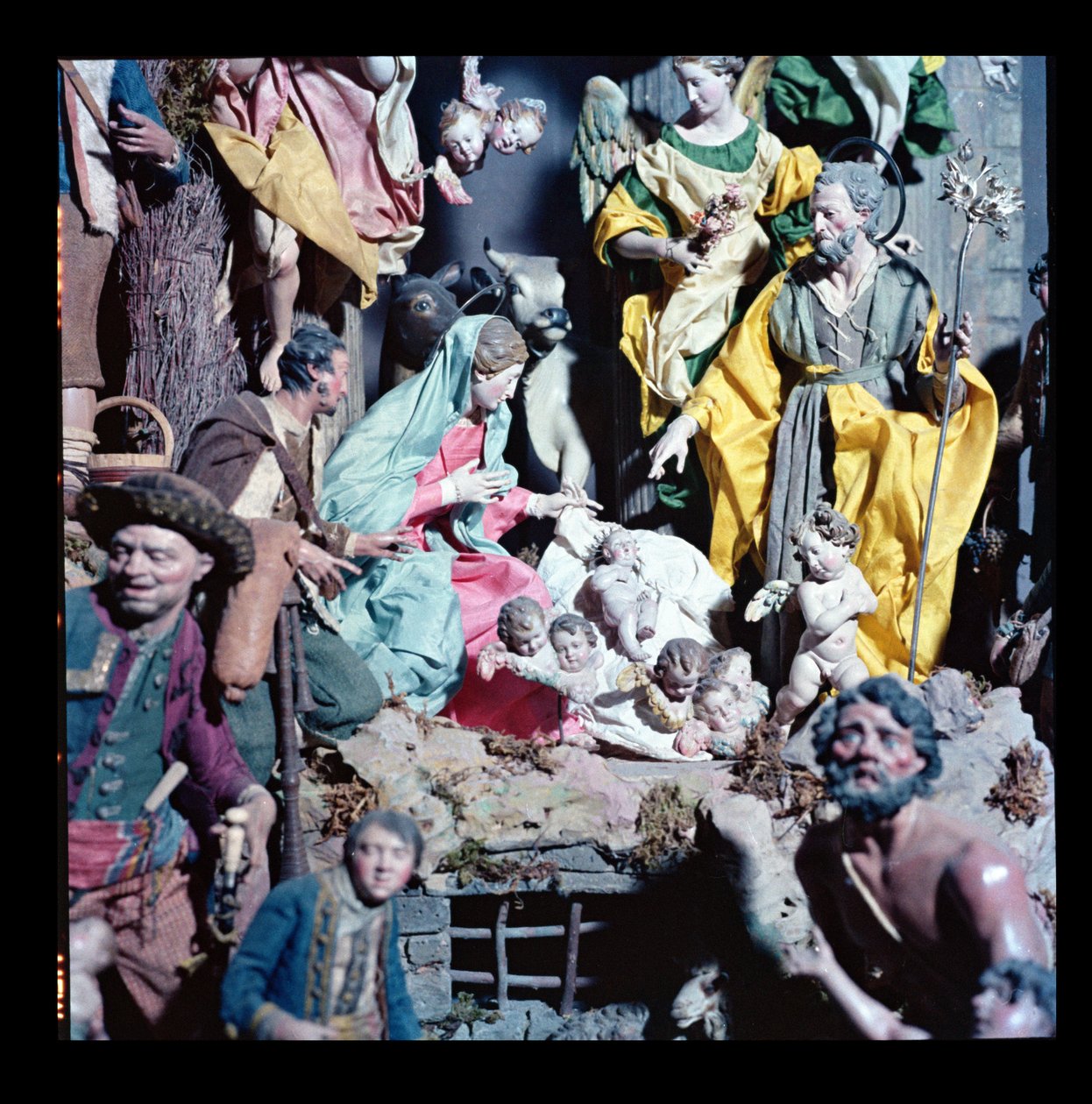 Nativity, laget i Napoli, detalj av den sentrale delen (keramikk) (se også 186232) av Italian School