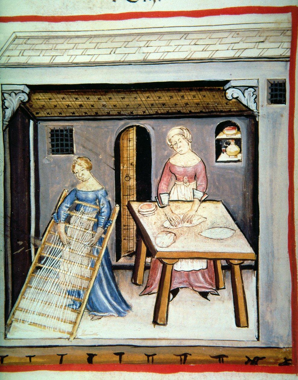 Nova 2644 fol.45v Tilberedning av pasta, fra Tacuinum Sanitatis Code Vindobonensis av Italian School