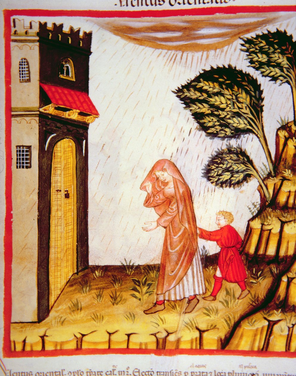 Nova 2644 fol.57r The East Wind, fra Tacuinum Sanitatis av Italian School