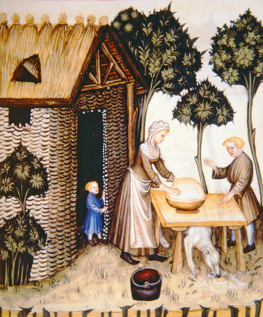 Nova 2644 fol.61r Tilberedning av smør, fra Tacuinum Sanitatis av Italian School