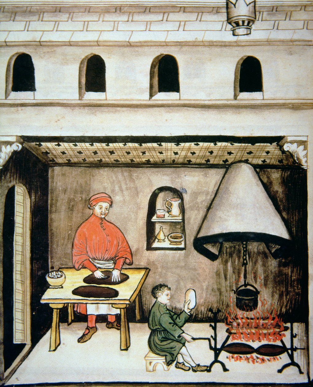 Nova 2644 fol.80v Preparering av milt, fra Tacuinum Sanitatis av Italian School