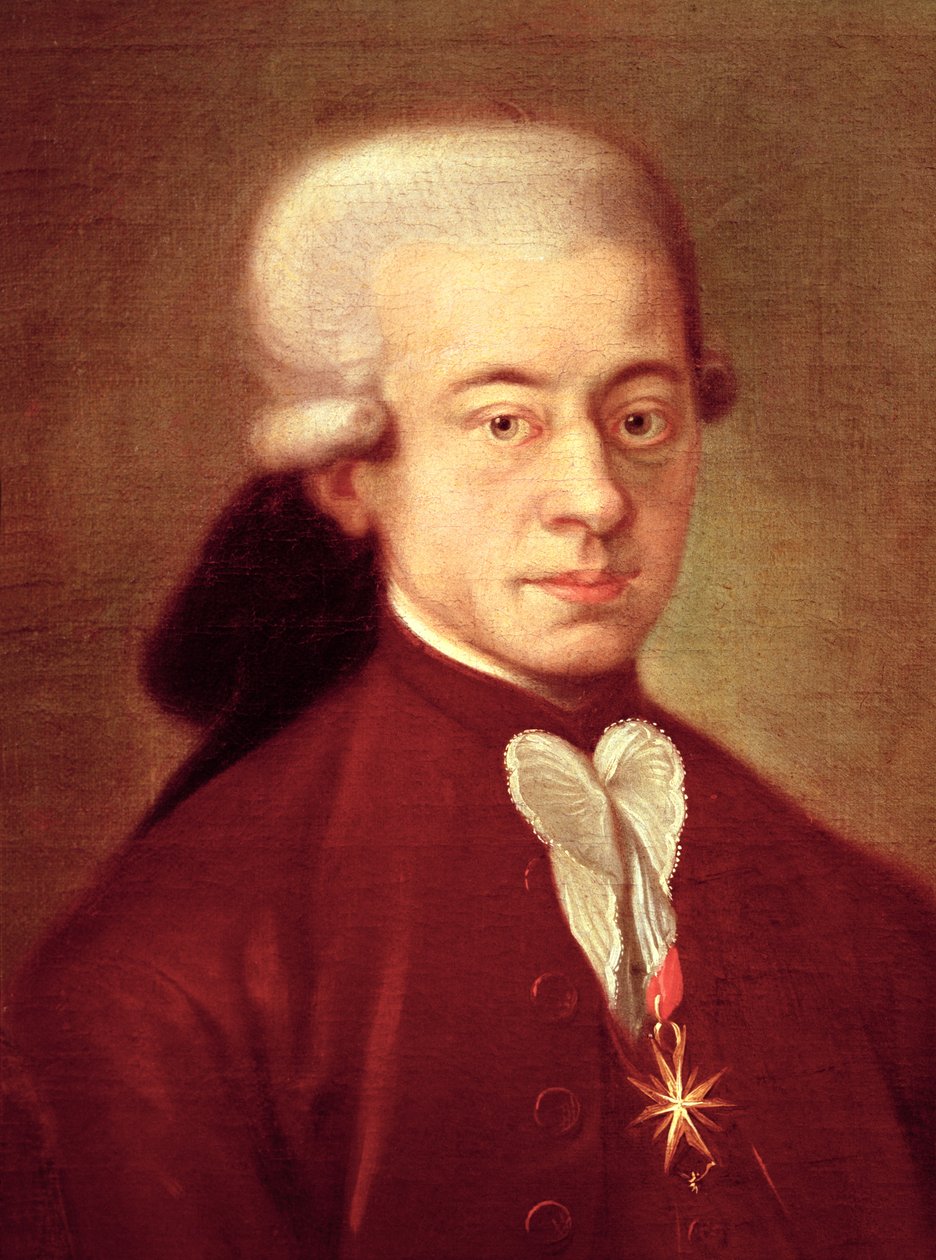 Portrett av Wolfgang Amadeus Mozart (1756-1791) etter 1770 (detalj) av Italian School