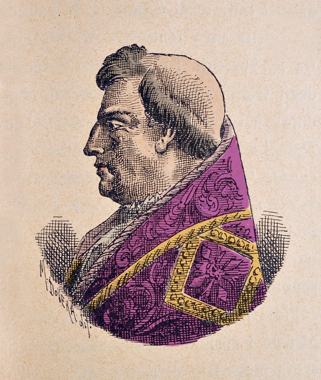 Portrett av paven Alexandre VI (Alexander eller Alessandro) (Rodrigo Borgia) (1492-1503), 1898 (gravering med senere fargelegging) av Italian School