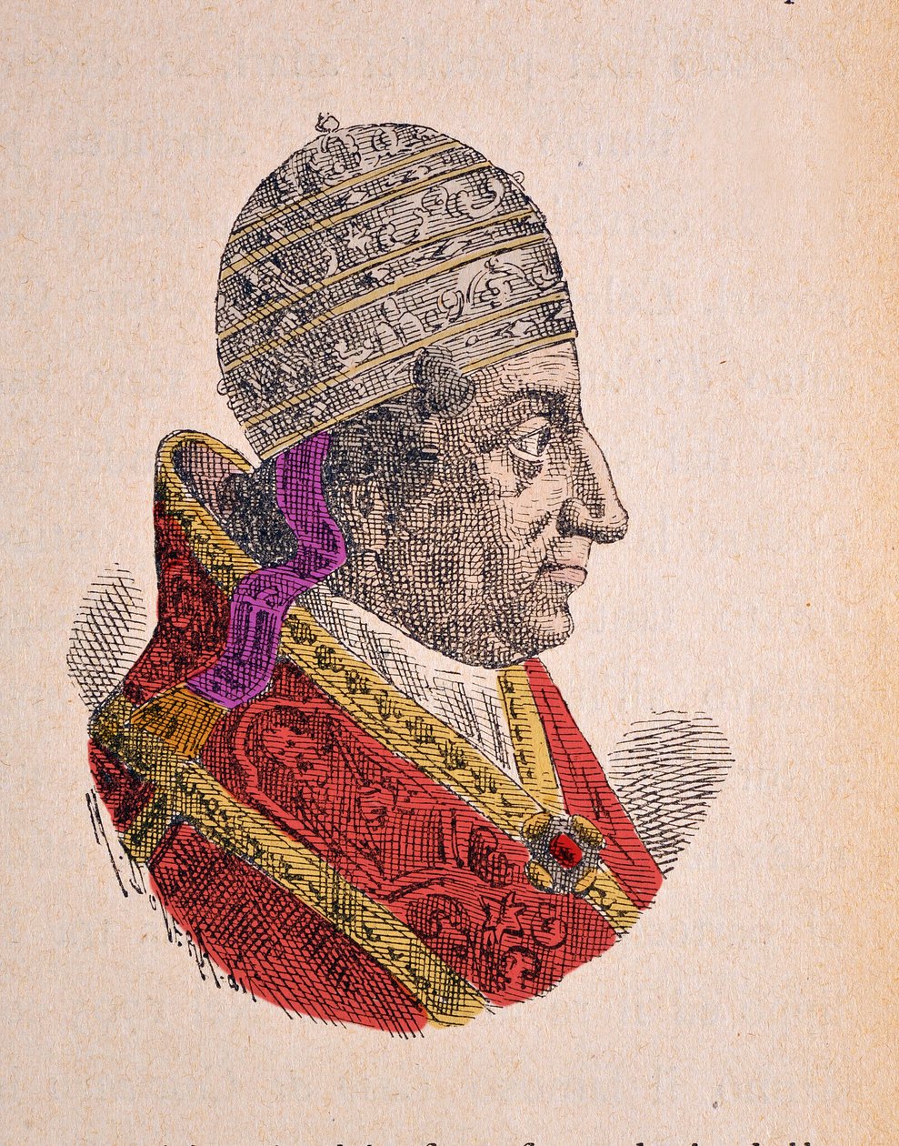 Portrett av pave Clement XI (Clemente eller Clemens) (1700-1721), 1898 (gravering med senere fargelegging) av Italian School