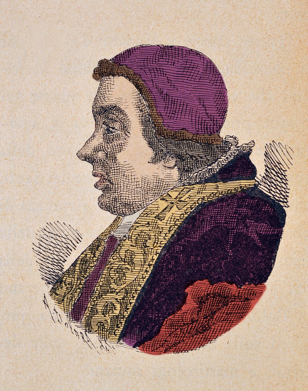 Portrett av pave Clement XIII (Clemente eller Clemens) (1758-1769), 1898 (gravering med senere fargelegging) av Italian School