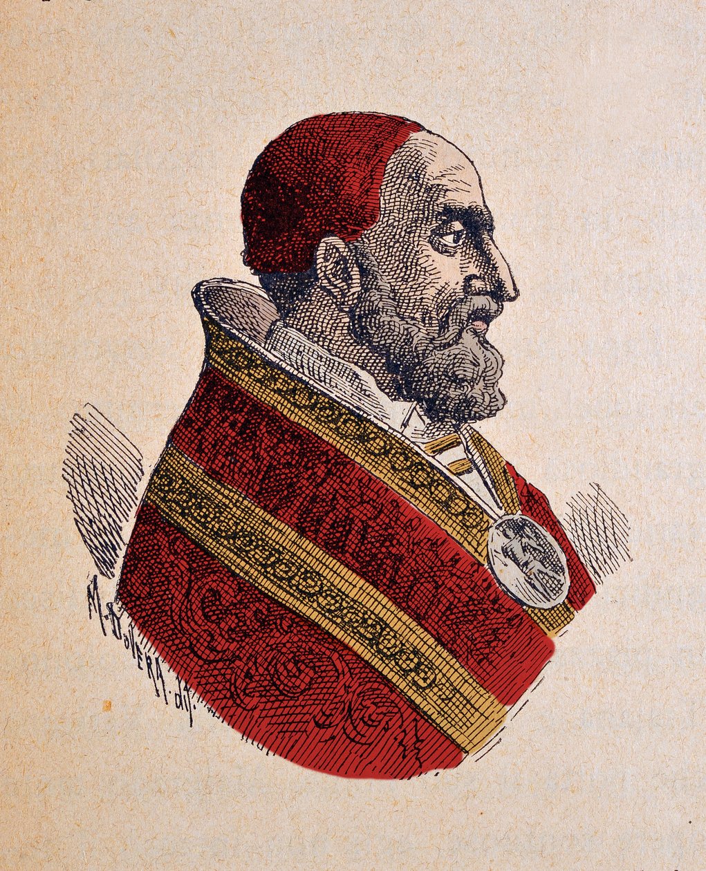 Portrett av paven Gregoire XIII (Gregorio, Gregorius eller Gregory) (1572-1585), 1898 (gravering med senere fargelegging) av Italian School