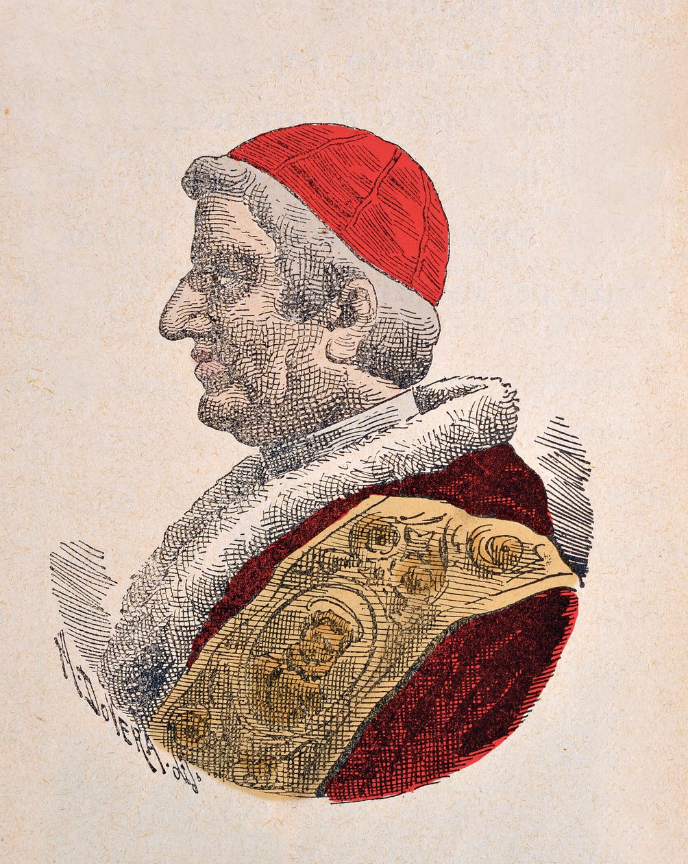Portrett av paven Gregoire XVI (Gregorio, Gregorius eller Gregory) (1831-1846), 1898 (gravering med senere fargelegging) av Italian School