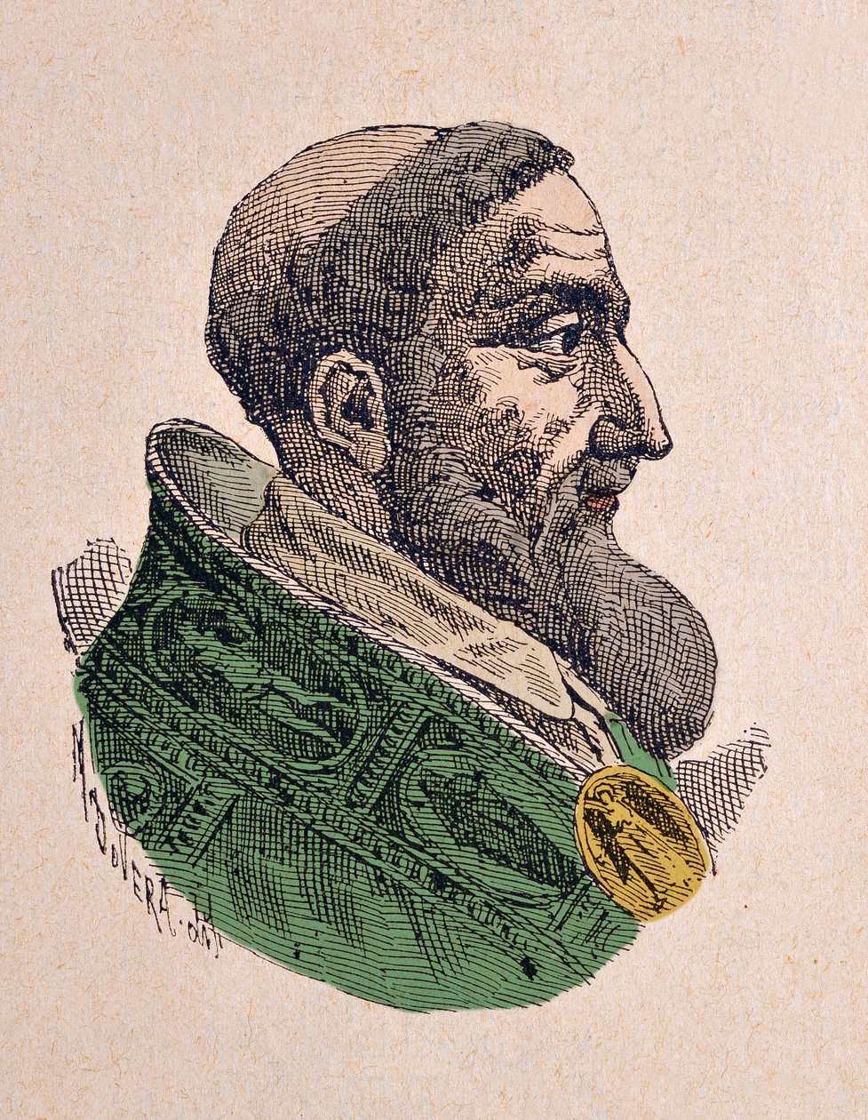 Portrett av paven Innocentius IX (Innocenzo, Innocentius) (1591), 1898 (gravering med senere fargelegging) av Italian School