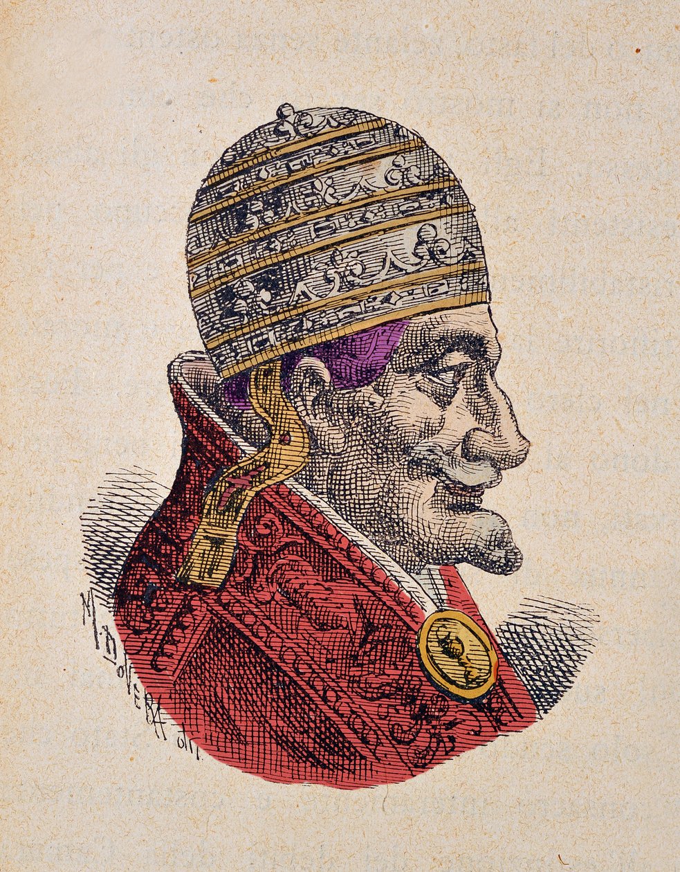 Portrett av paven Innocentius XI (Innocenzo, Innocentius) (1676-1689), 1898 (gravering med senere fargelegging) av Italian School