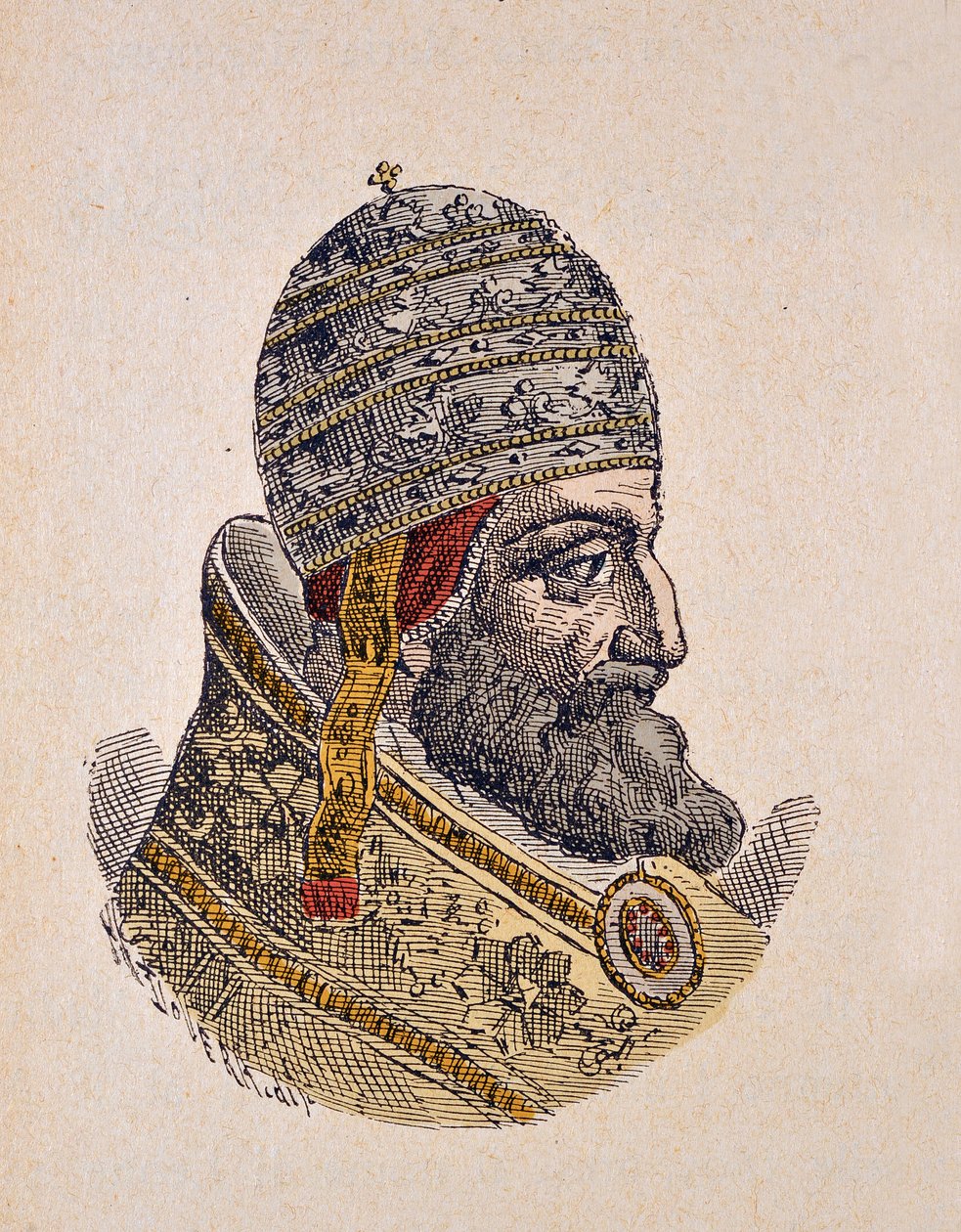 Portrett av paven Leon XI (Leo, Leone) (1605), 1898 (gravering med senere fargelegging) av Italian School